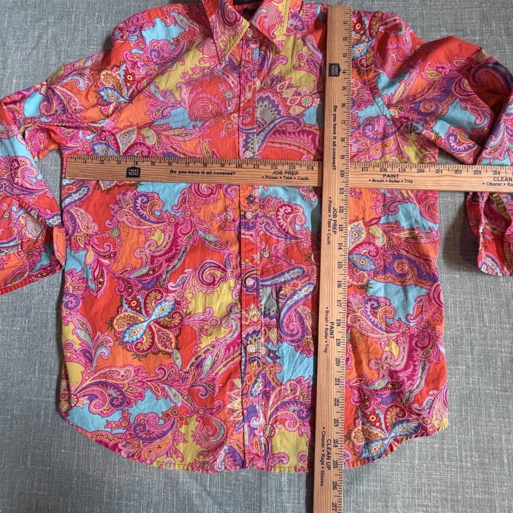 Chaps Paisley Button Up Shirt Women L Bright Color Dopamine Boho Cotton Top - Picture 6 of 7